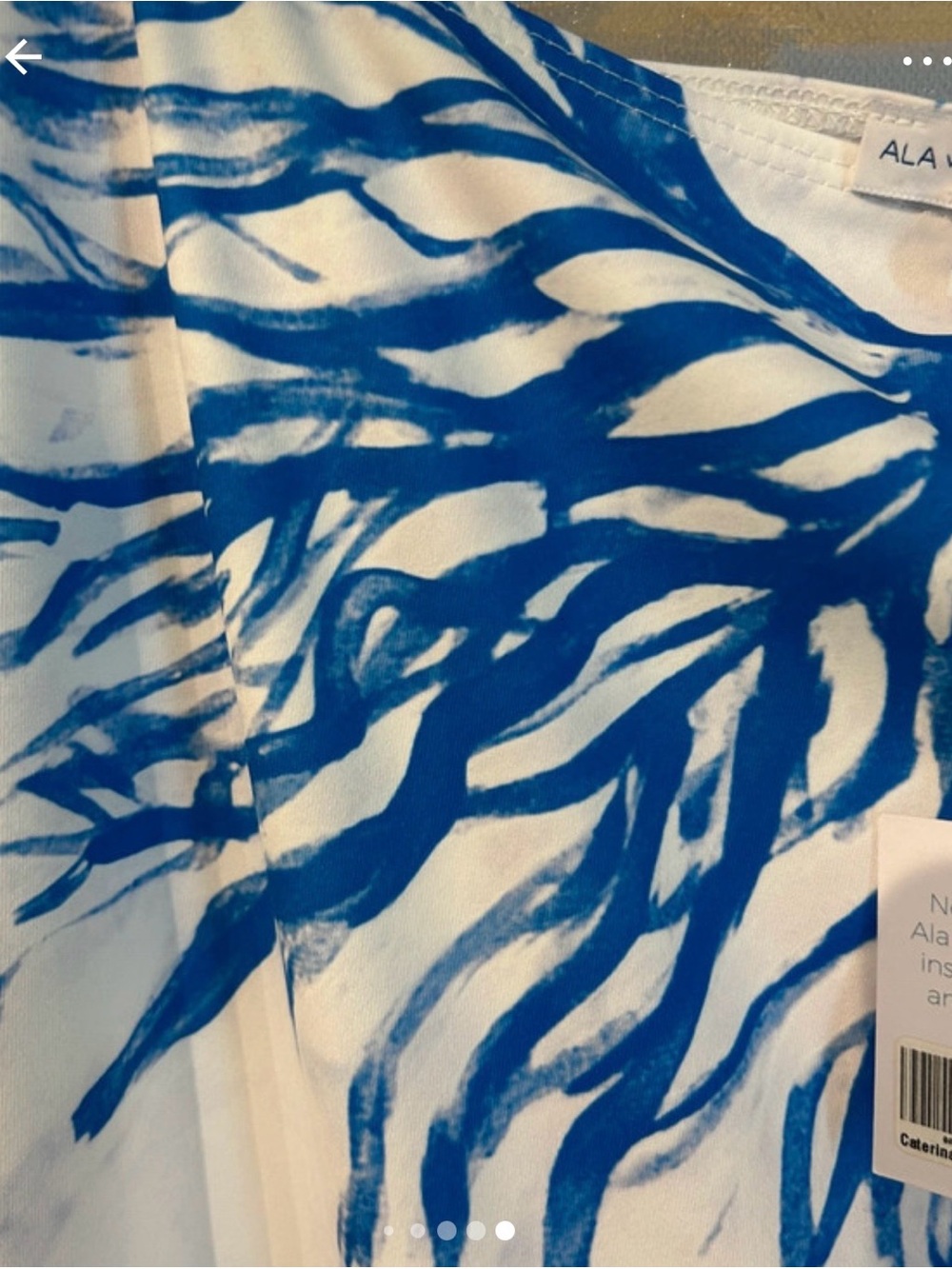 White Tank Dress with Blue Sea Coral print stretchy cool fabric - Picture 5 of 5